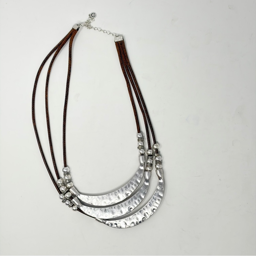 Chico’s C 1946 Silver and Brown Multi-Strand Bib Necklace Excellent Condition